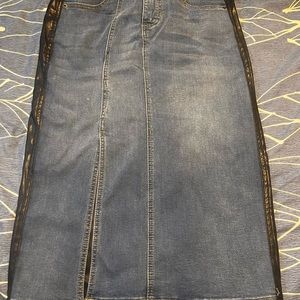 One5One midi denim/faux leather skirt